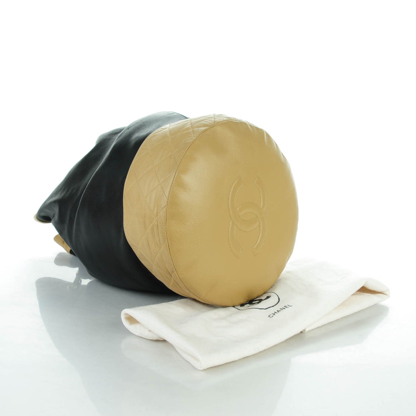Lambskin Drawstring Shoulder Bag Black Beige