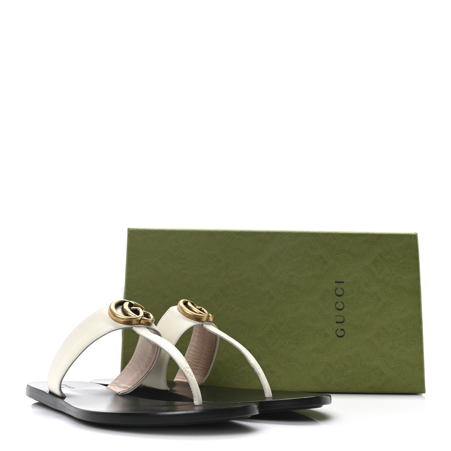 Calfskin GG Marmont Thong Sandals 38.5 Mystic White