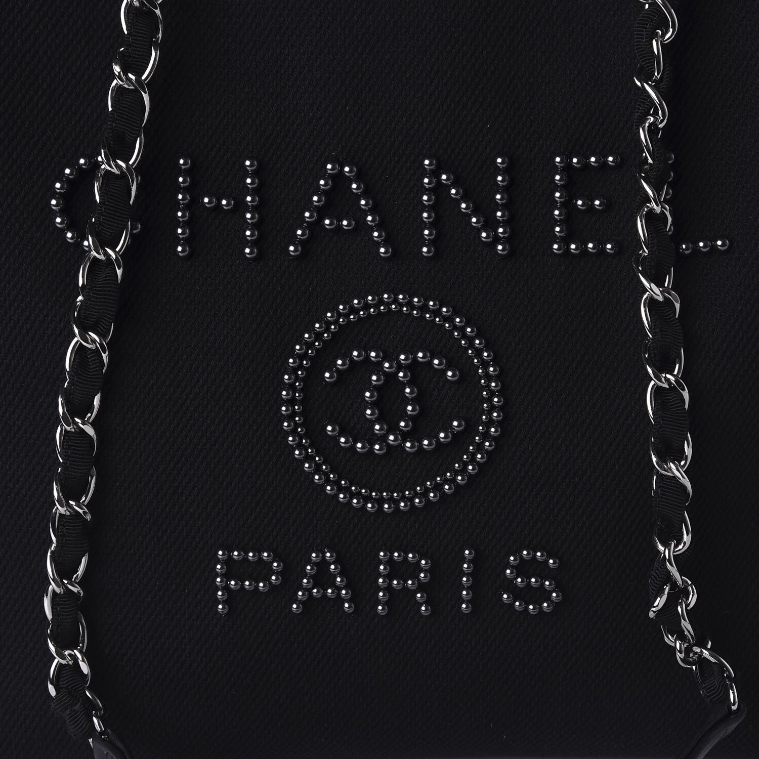 Chanel Canvas Pearl Medium Deauville Tote Black 10 of 11