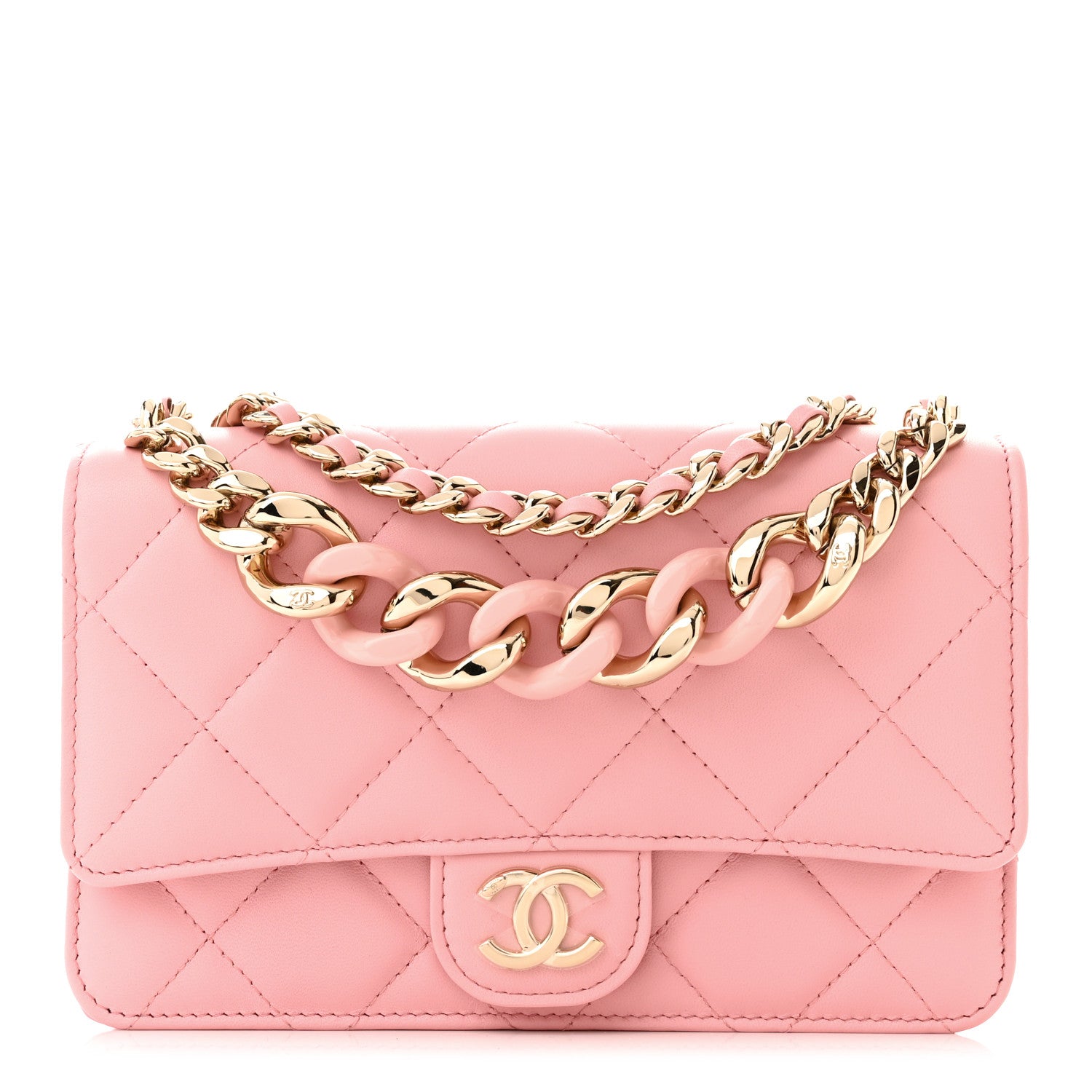 Chanel Lambskin Quilted Resin Bi-Color Chain Wallet On Chain WOC Pink 1 of 13