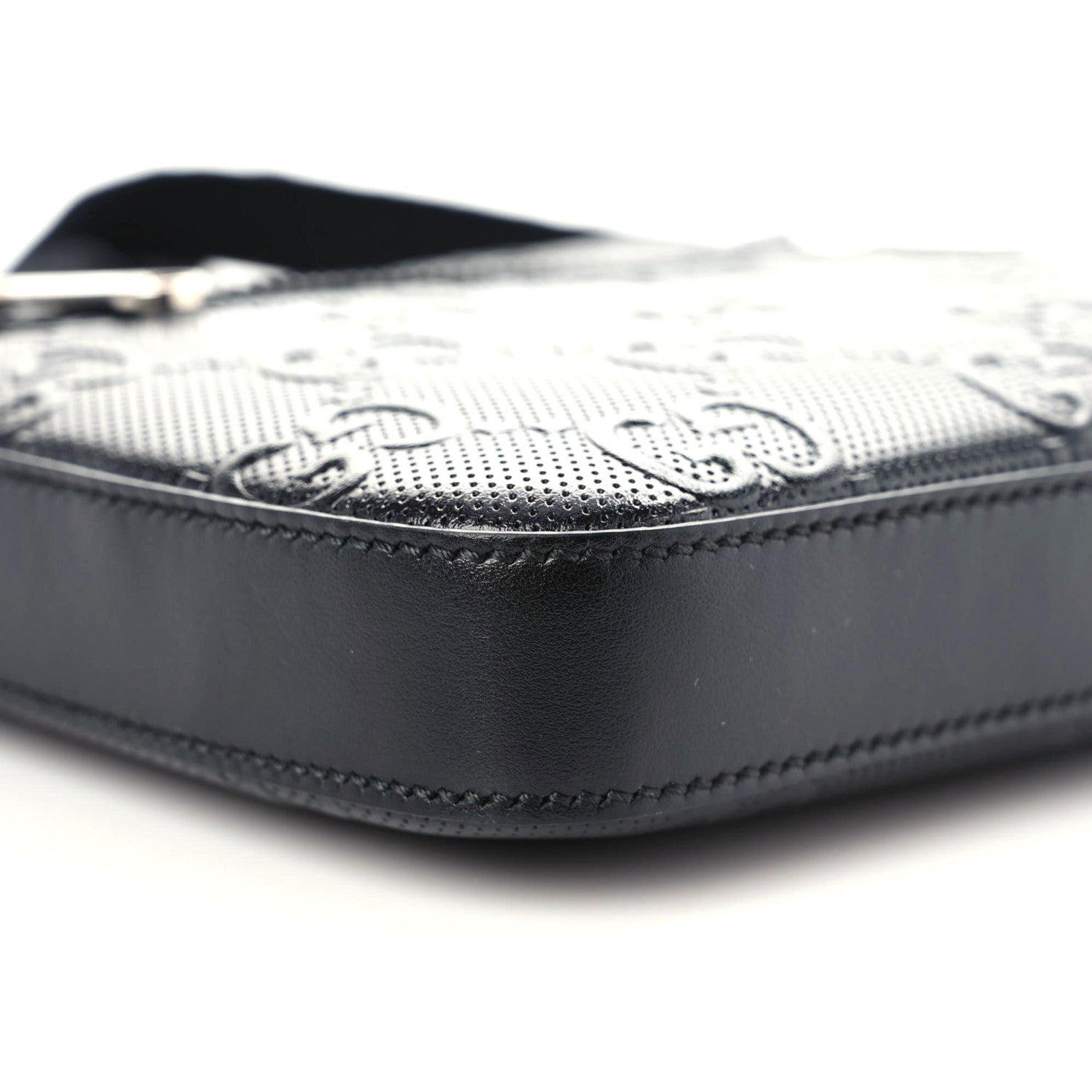 Gucci Calfskin GG Tennis Embossed Small Flat Messenger Bag Black 7 of 9