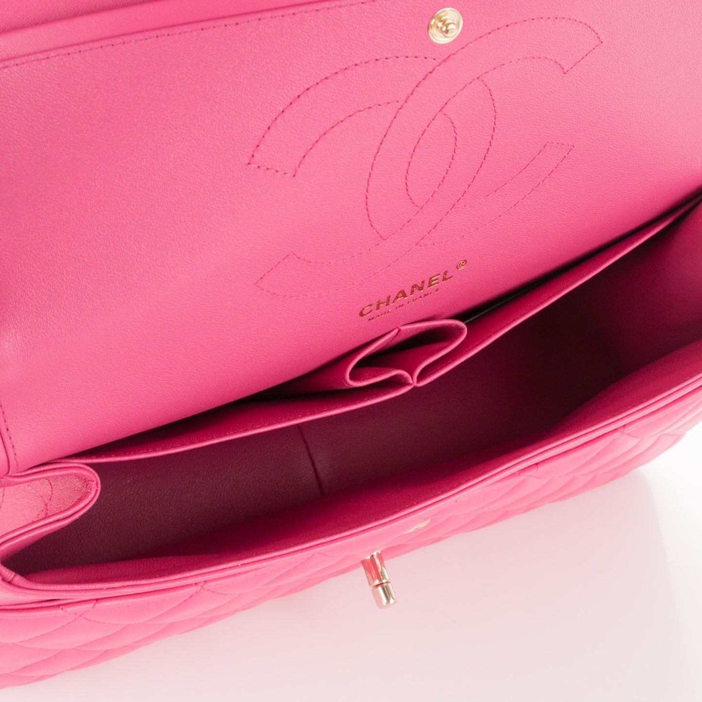 Lambskin Quilted Jumbo Double Flap Fuchsia