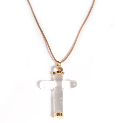 Chanel GUCCI 18K Yellow Gold Glass Cross Necklace 1 of 5