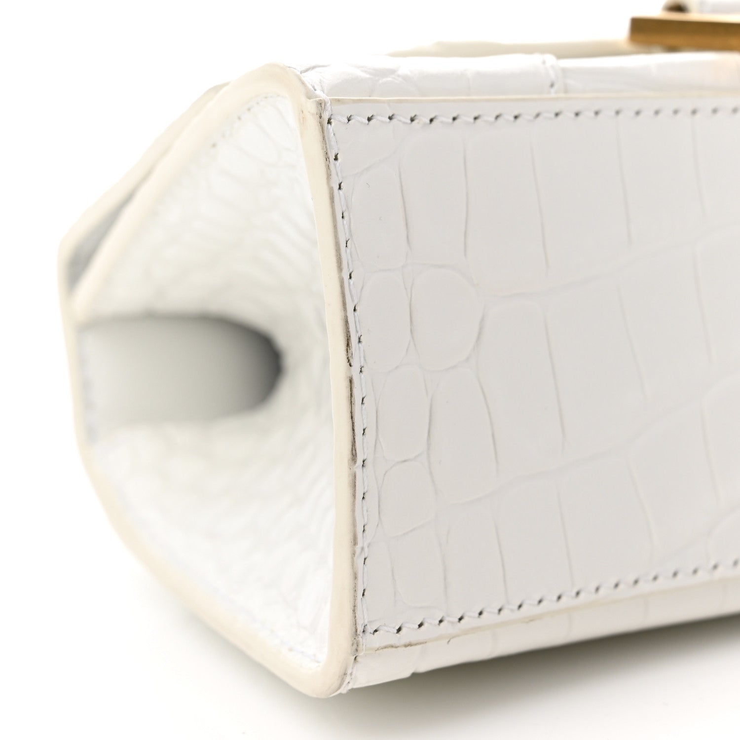 Balenciaga Shiny Calfskin Crocodile Embossed Hourglass Top Handle Bag XS Optic White 10 of 11