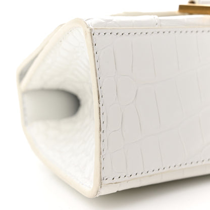 Balenciaga Shiny Calfskin Crocodile Embossed Hourglass Top Handle Bag XS Optic White 10 of 11