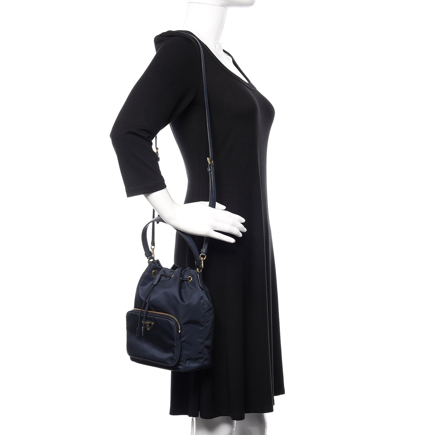 Saffiano Tessuto Nylon Mini Bucket Crossbody Bag Blue