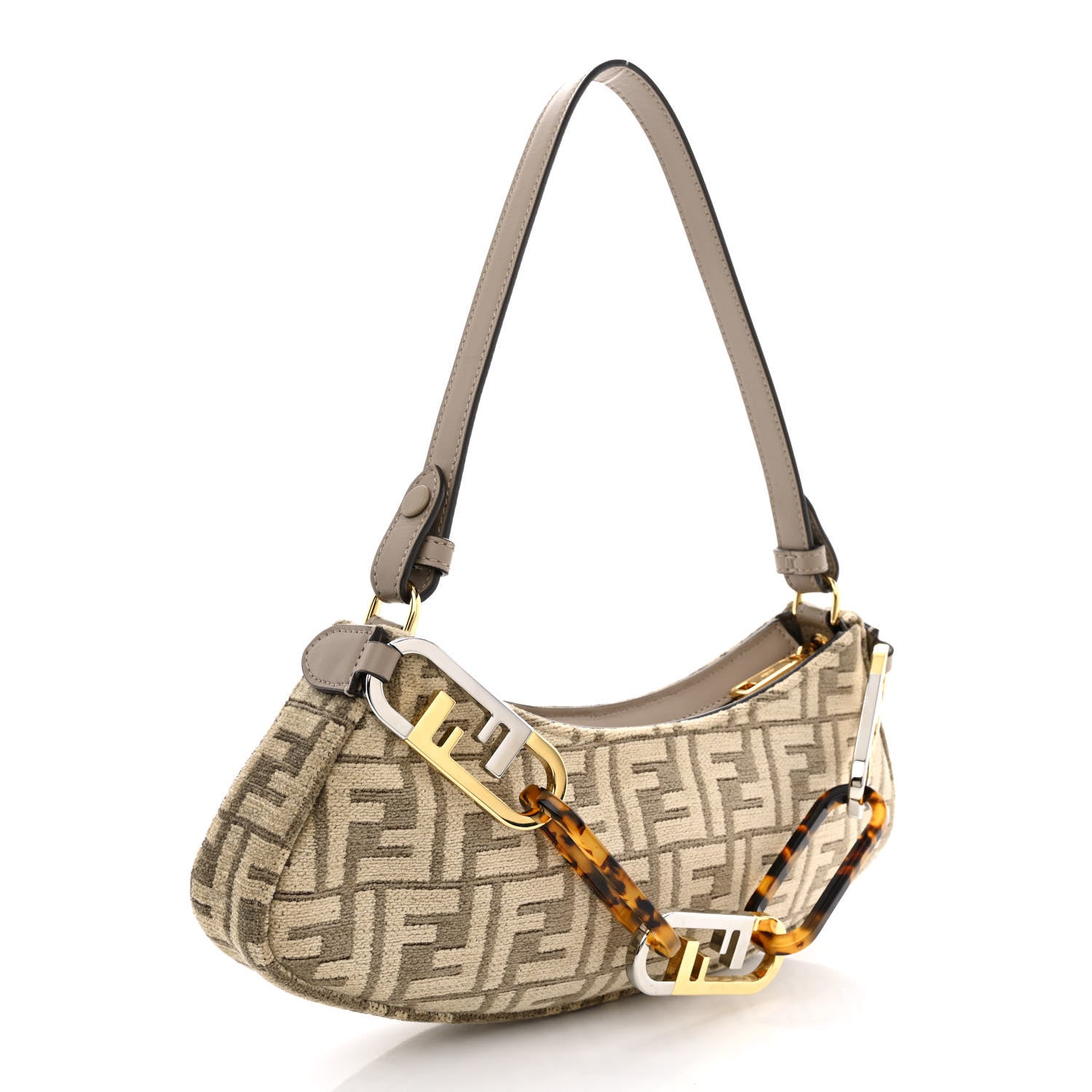Fendi Chenille Vitello King Plexiglass FF O'Lock Swing Tortora Nuvola 3 of 12