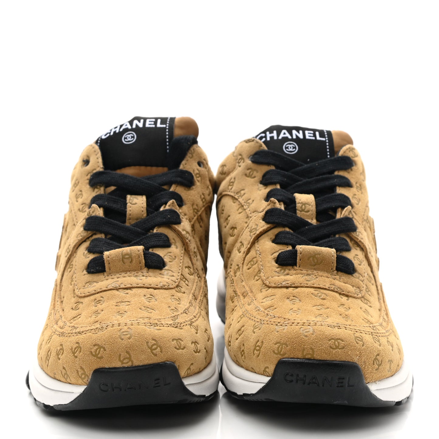 Suede Calfskin Printed CC Sneakers 36 Beige