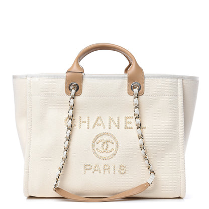 Chanel Canvas Pearl Large Deauville Tote Ecru Beige 1 of 10