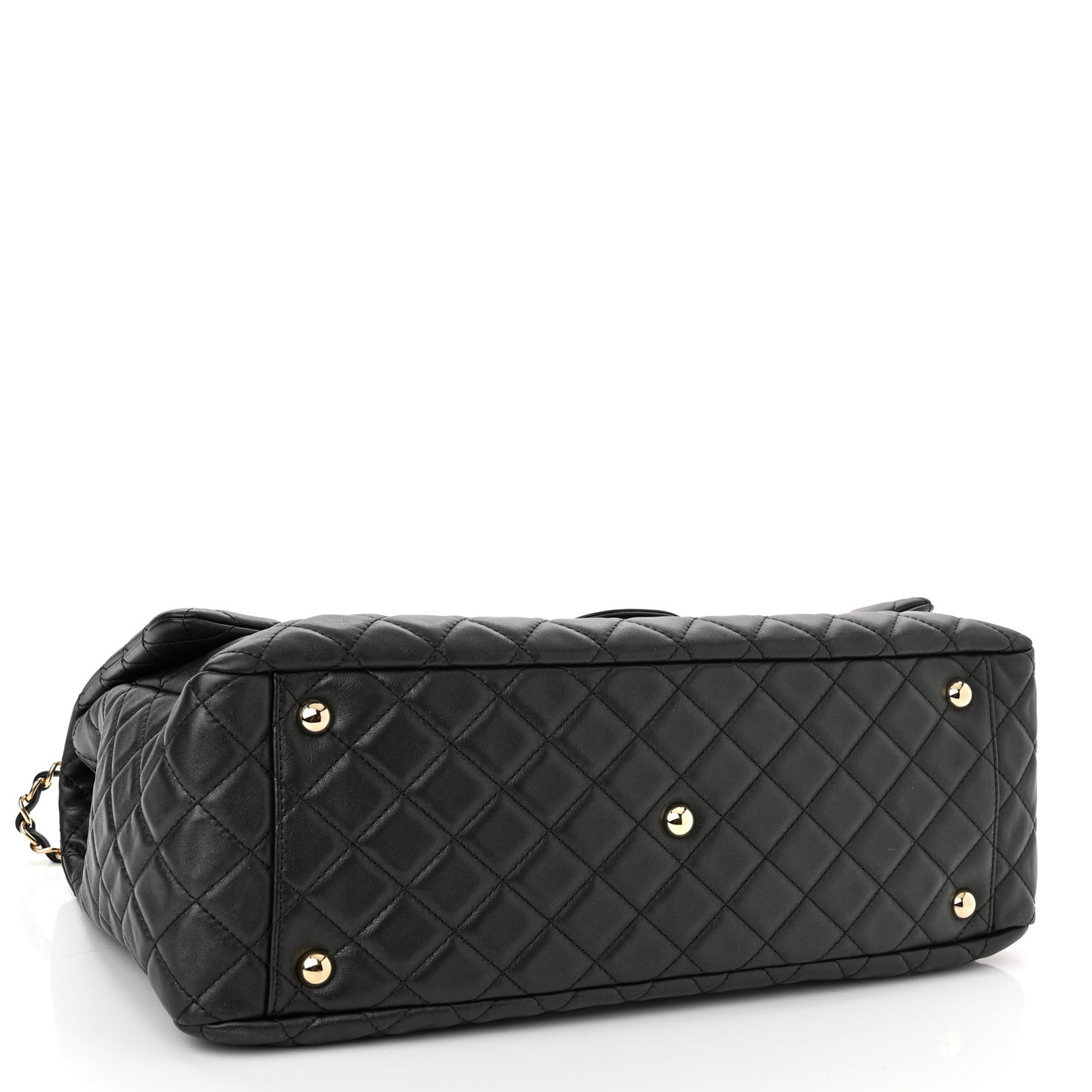 Calfskin Quilted XXL Travel Flap Bag Black