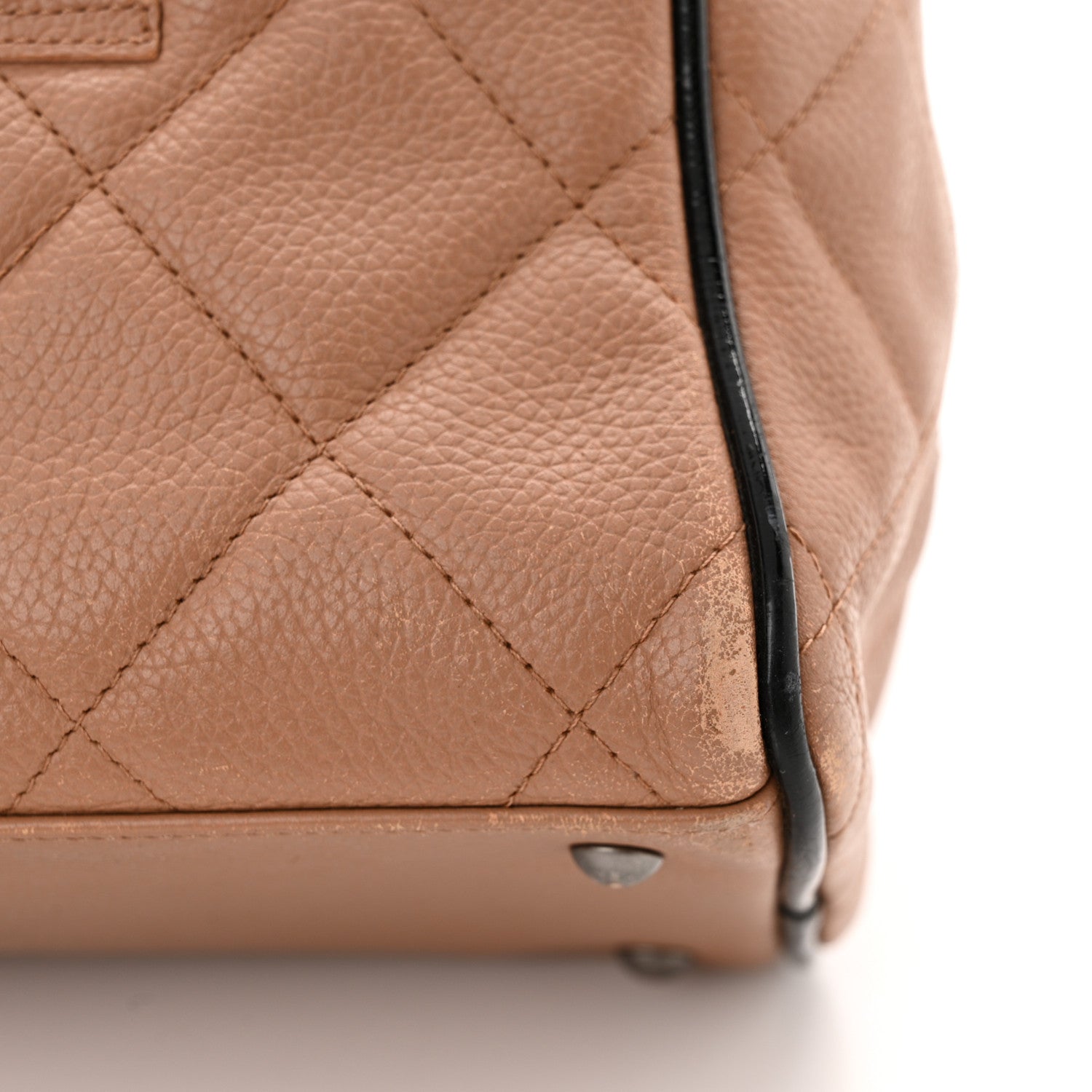 Chanel Calfskin Quilted Large Bowler Beige Black 13 of 19