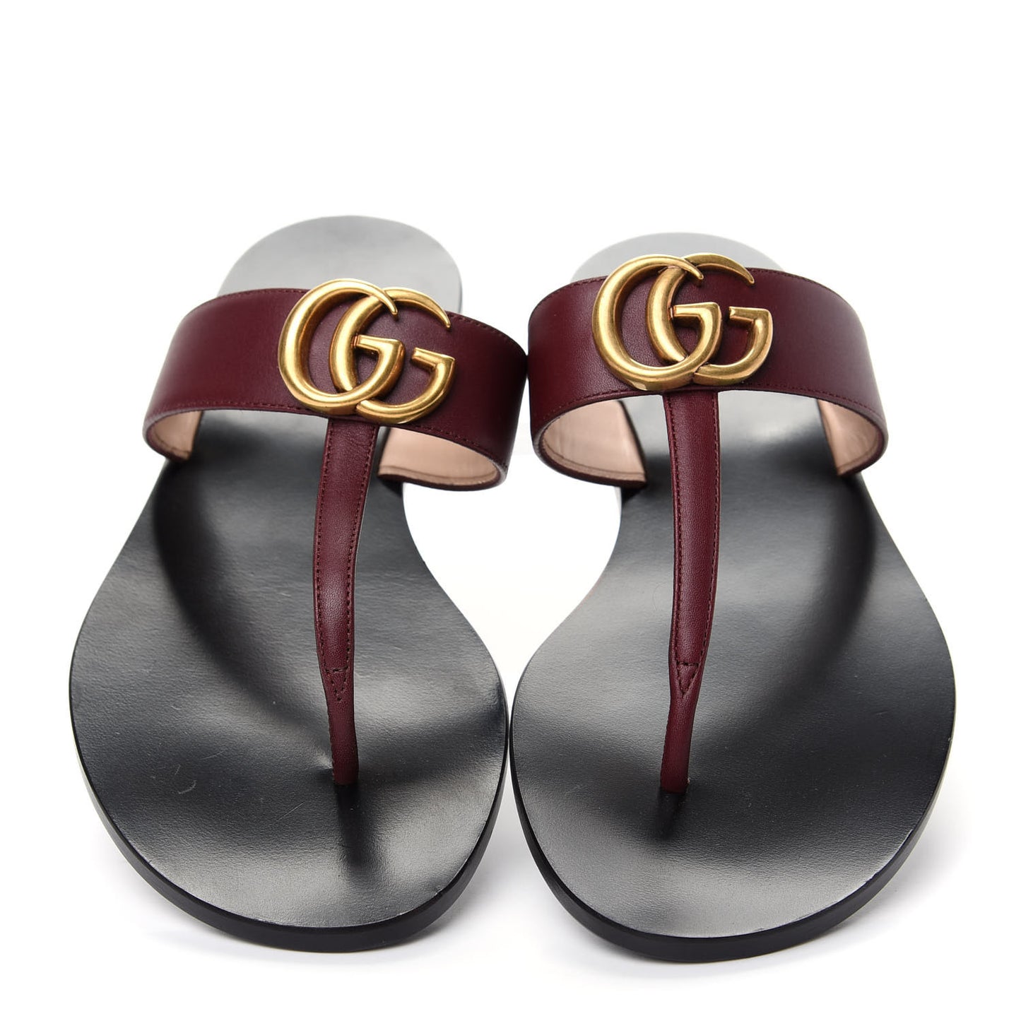 Calfskin GG Marmont Thong Sandals 36.5 Vintage Bordeaux