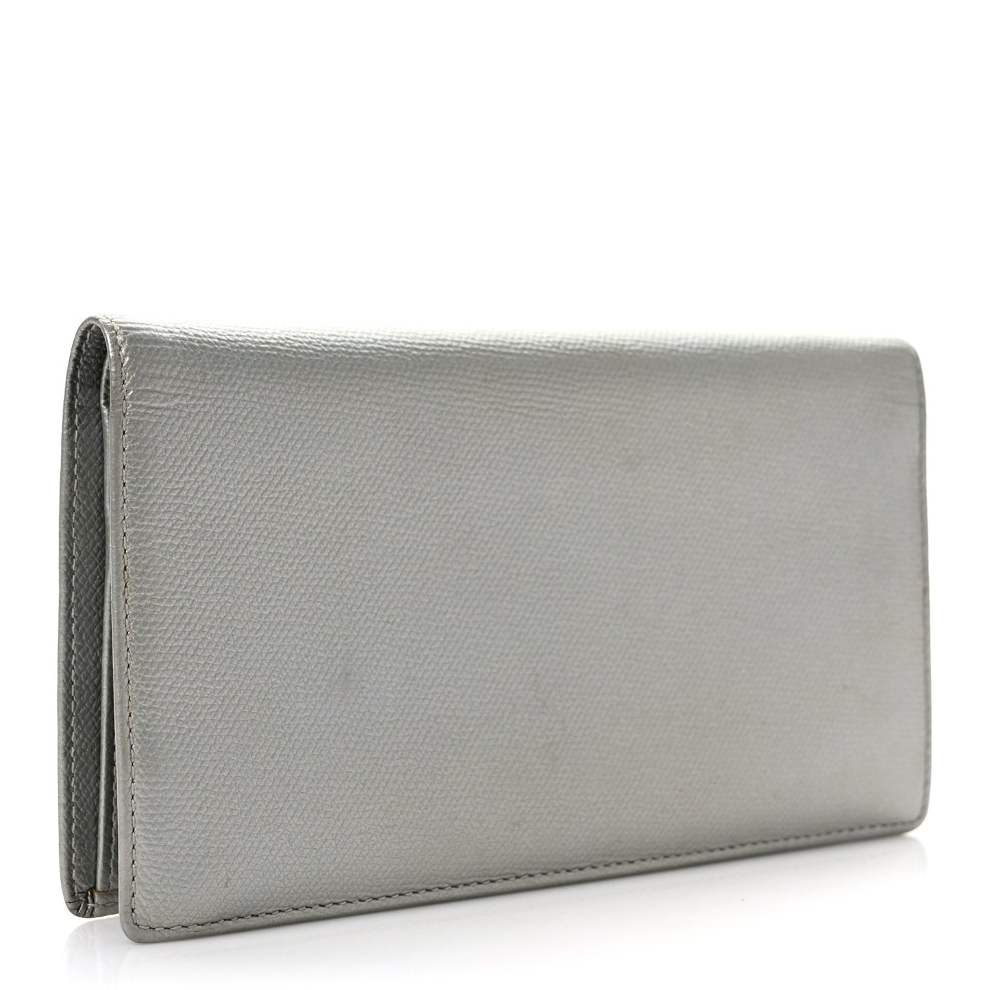 Grained Calfskin CC Button Yen Wallet Silver