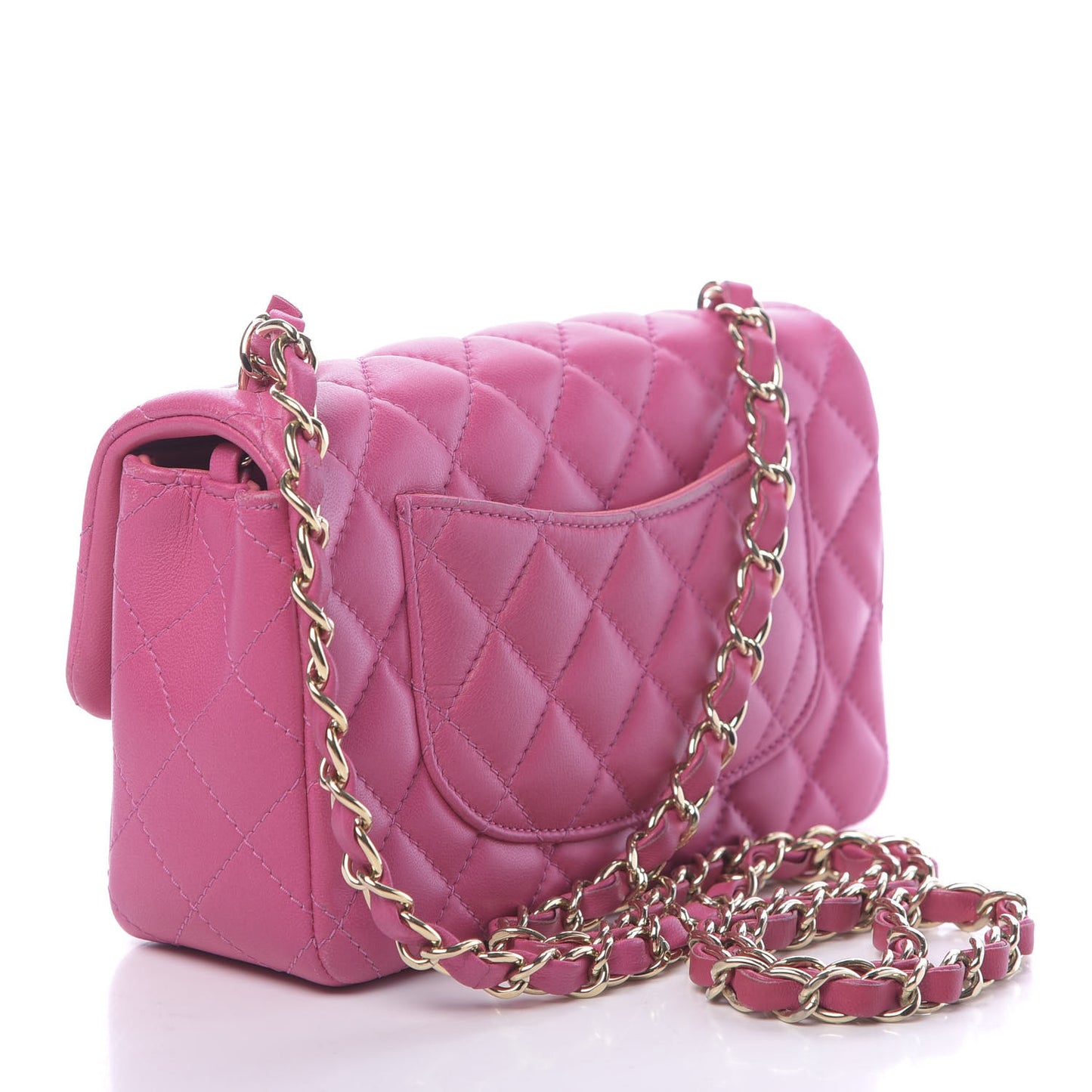 Lambskin Quilted Mini Rectangular Flap Dark Pink