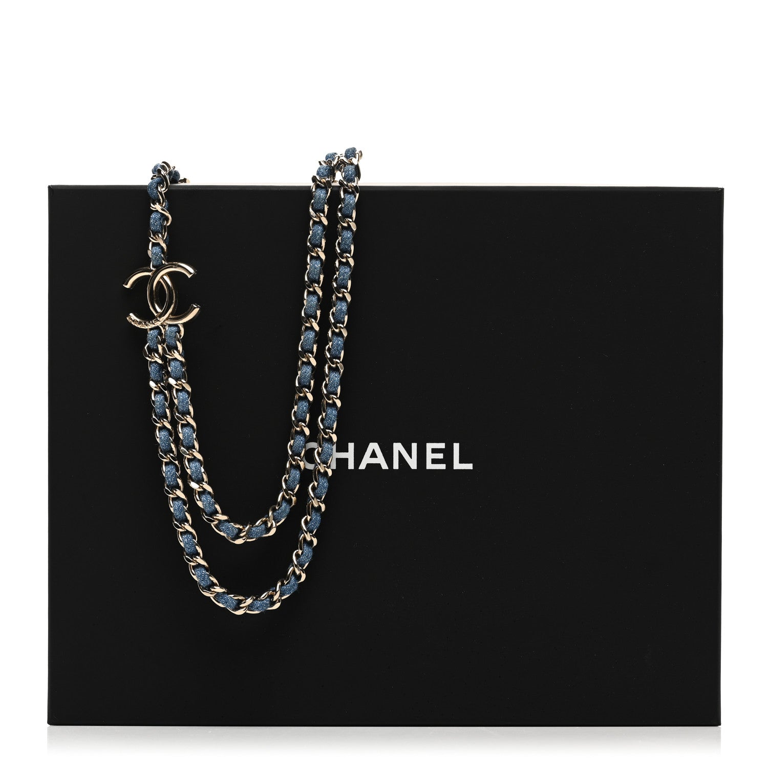 Chanel Metal Denim CC Double Chain Necklace Blue Gold 6 of 6