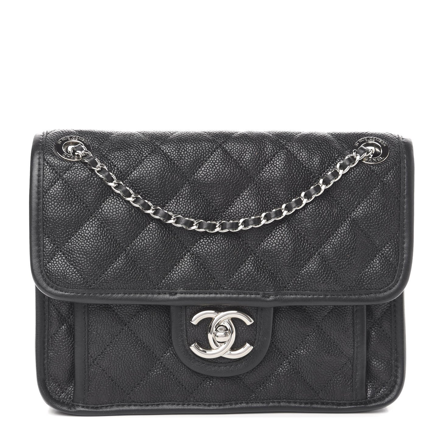 Caviar Quilted Mini French Riviera Flap Black