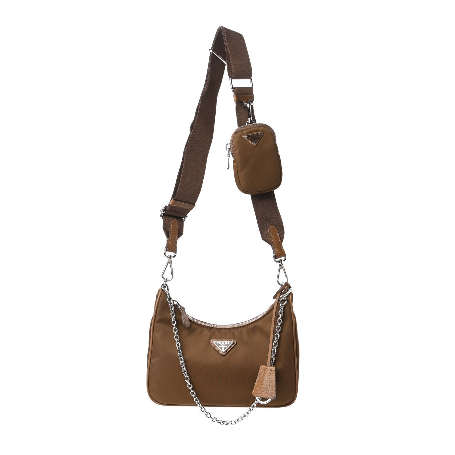 Prada Tessuto Nylon Saffiano Re-Edition 2005 Shoulder Bag Cacao 1 of 10