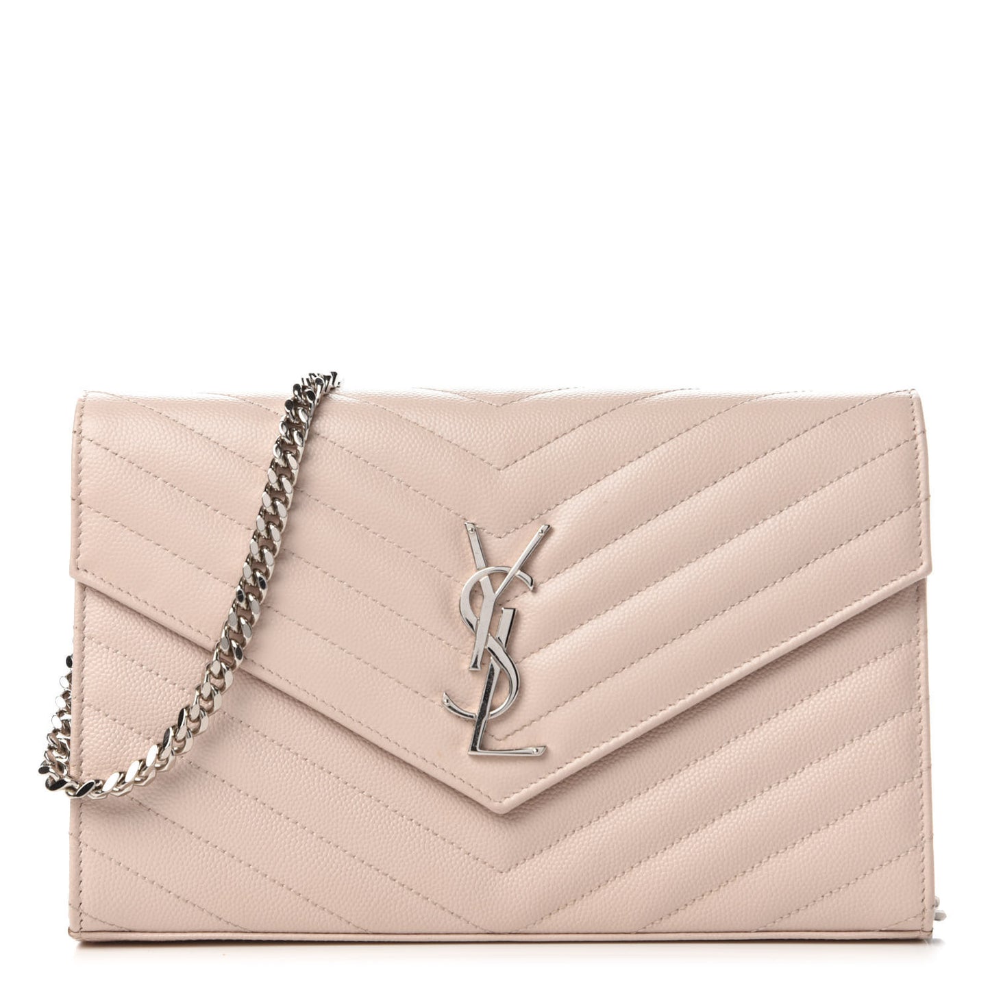 Grain De Poudre Matelasse Chevron Monogram Chain Wallet Washed Light Pink