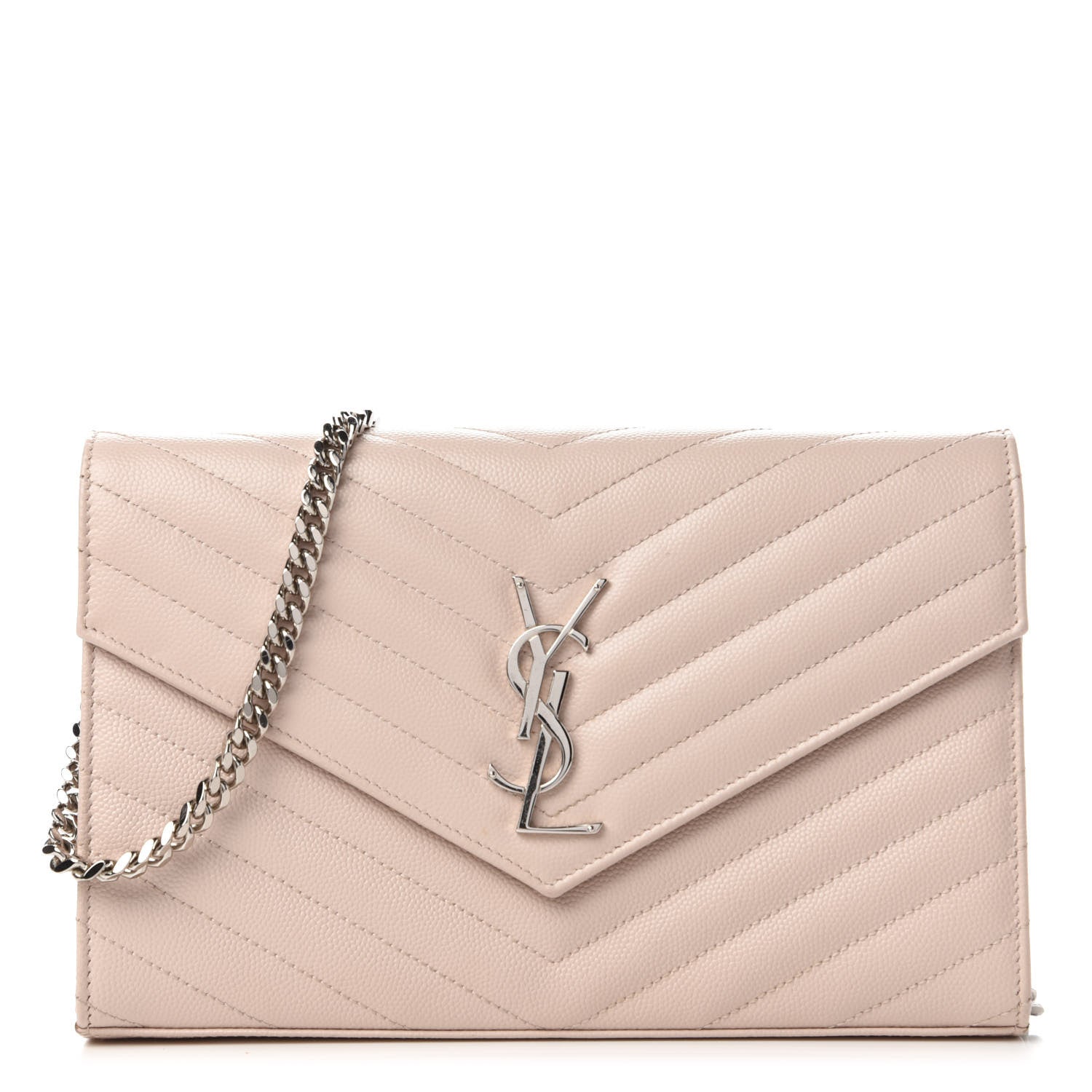 Saint Laurent Grain De Poudre Matelasse Chevron Monogram Chain Wallet Washed Light Pink 1 of 9