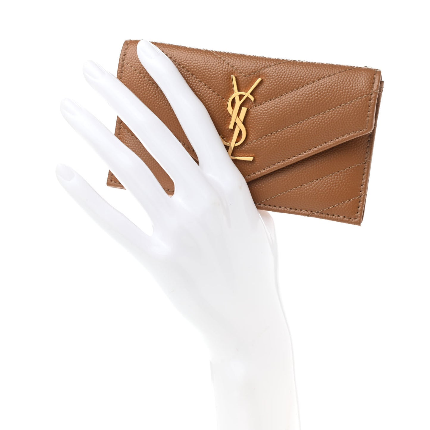 Grain De Poudre Matelasse Chevron Monogram Compact Wallet Natural Dark