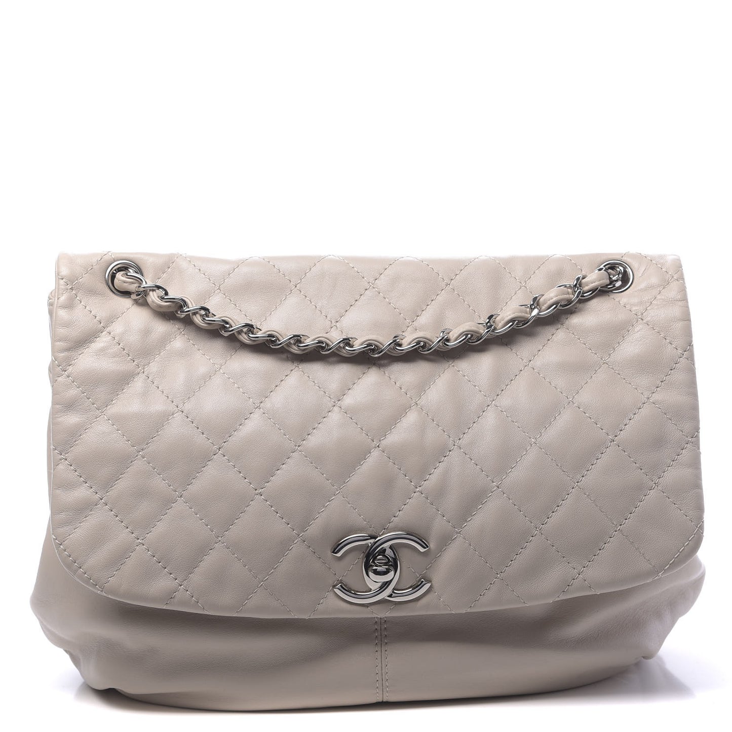 Calfskin Quilted Large Trianon Messenger Flap Light Beige