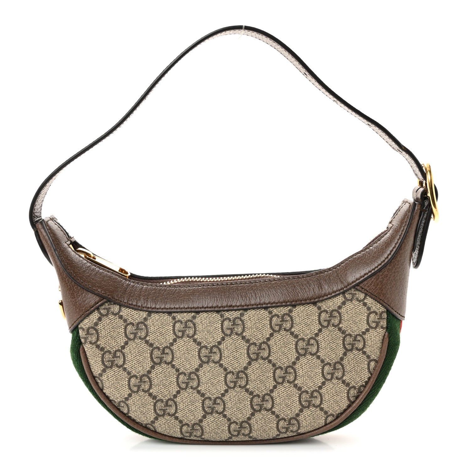 Gucci GG Supreme Monogram Textured Calfskin Web Mini Ophidia Half Moon Hobo Beige Ebony New Acero 1 of 10