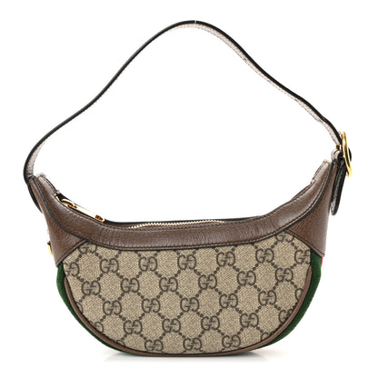 Gucci GG Supreme Monogram Textured Calfskin Web Mini Ophidia Half Moon Hobo Beige Ebony New Acero 1 of 10