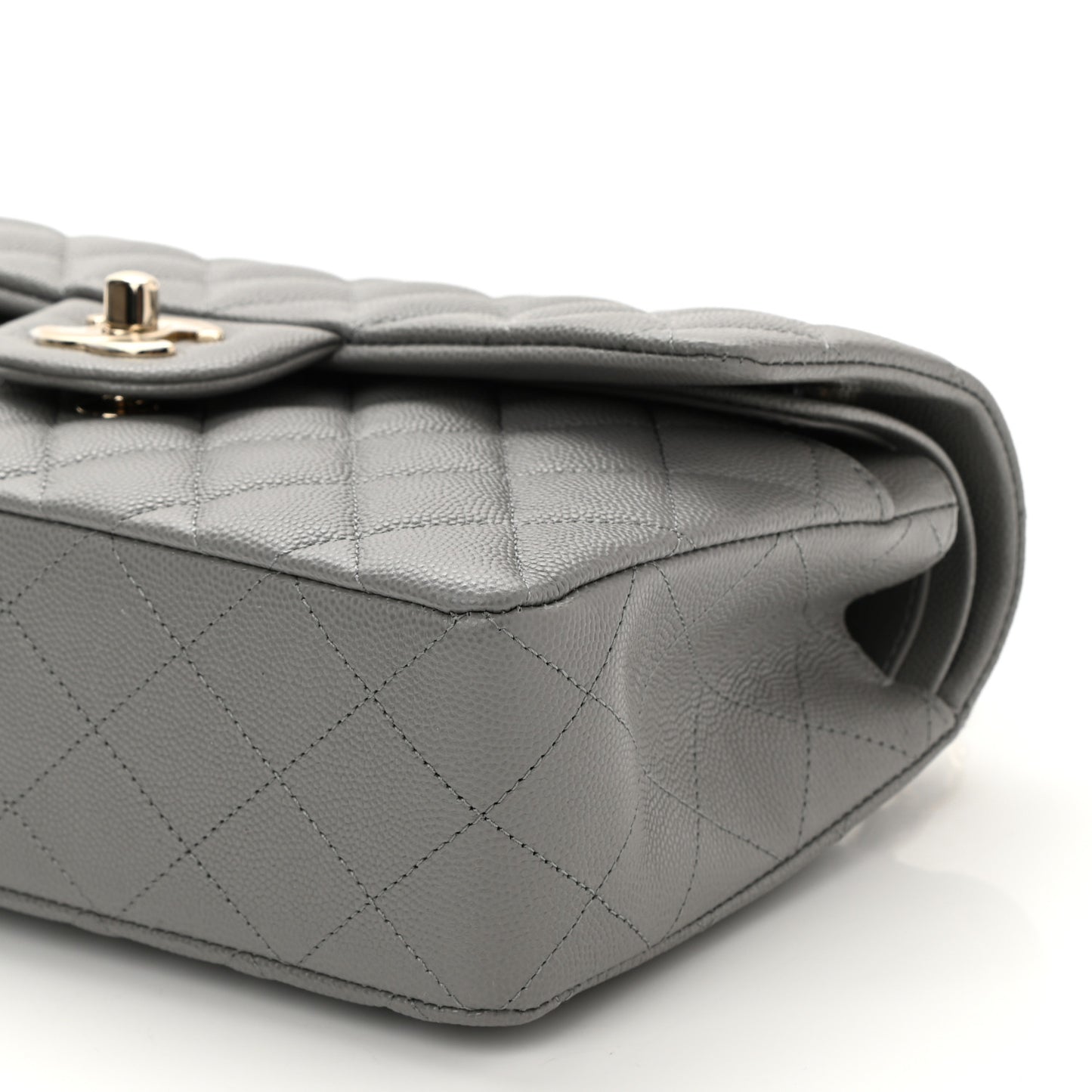 Caviar Quilted Small Double Flap Grey