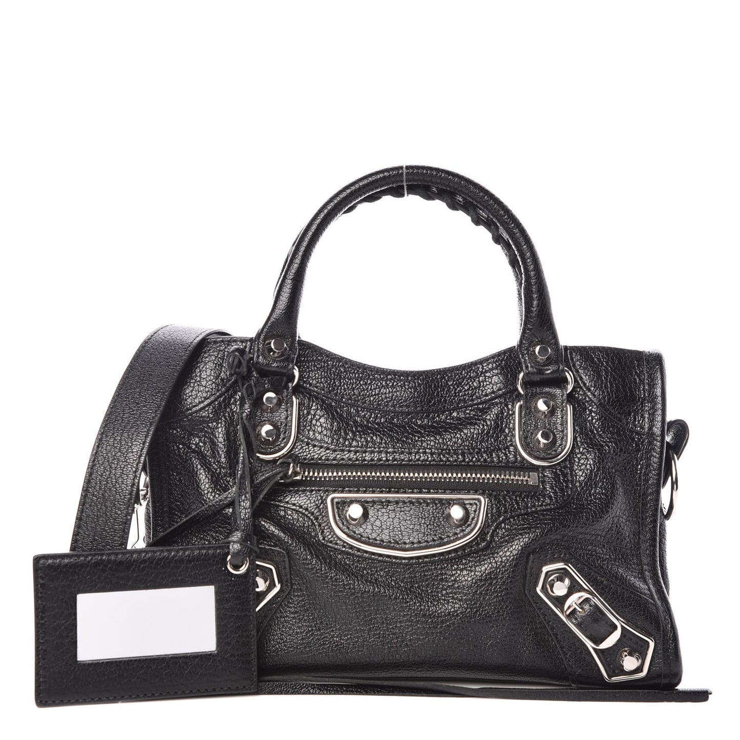 Chevre Silver Metallic Edge Hardware Mini City Black