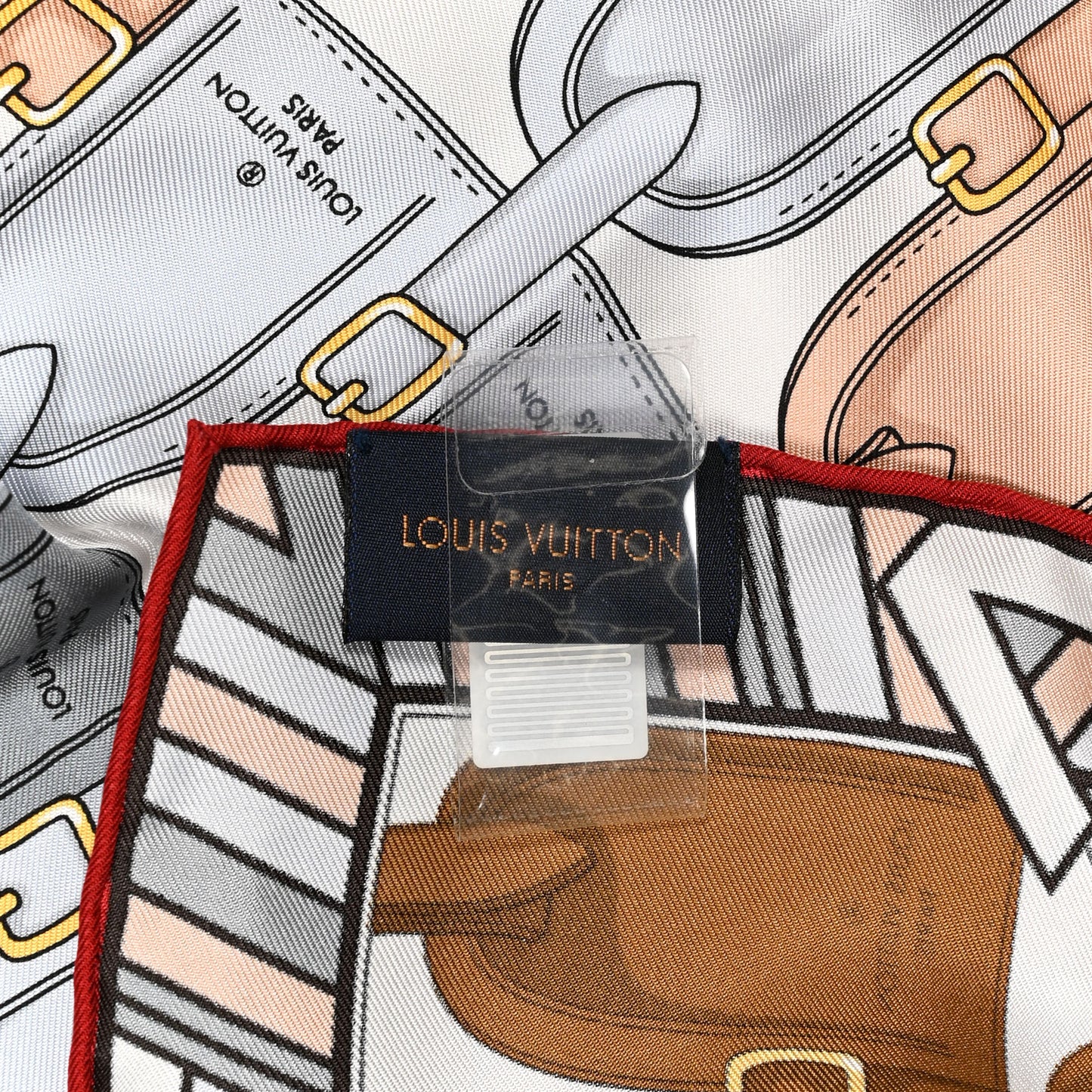 Silk MY LV Tags Square 90 Scarf Marron