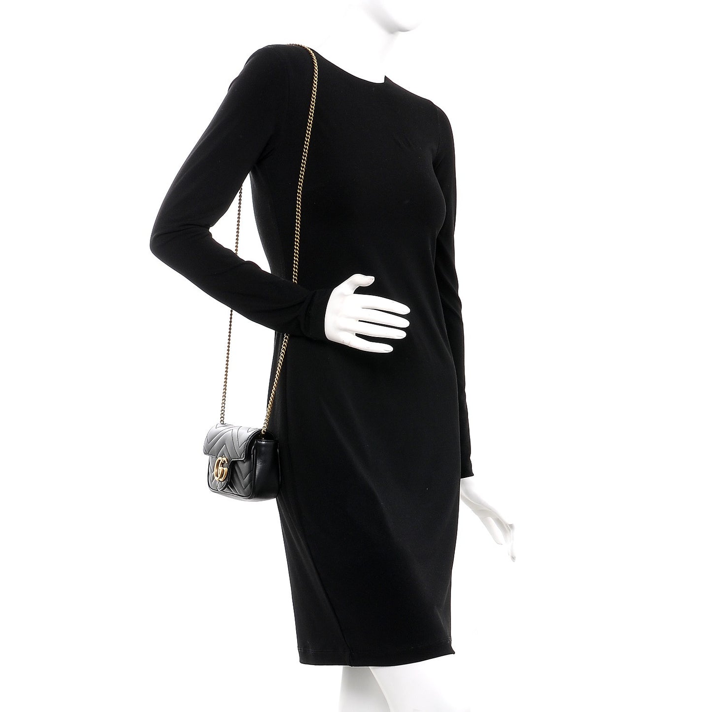 Calfskin Matelasse Super Mini GG Marmont Shoulder Bag Black