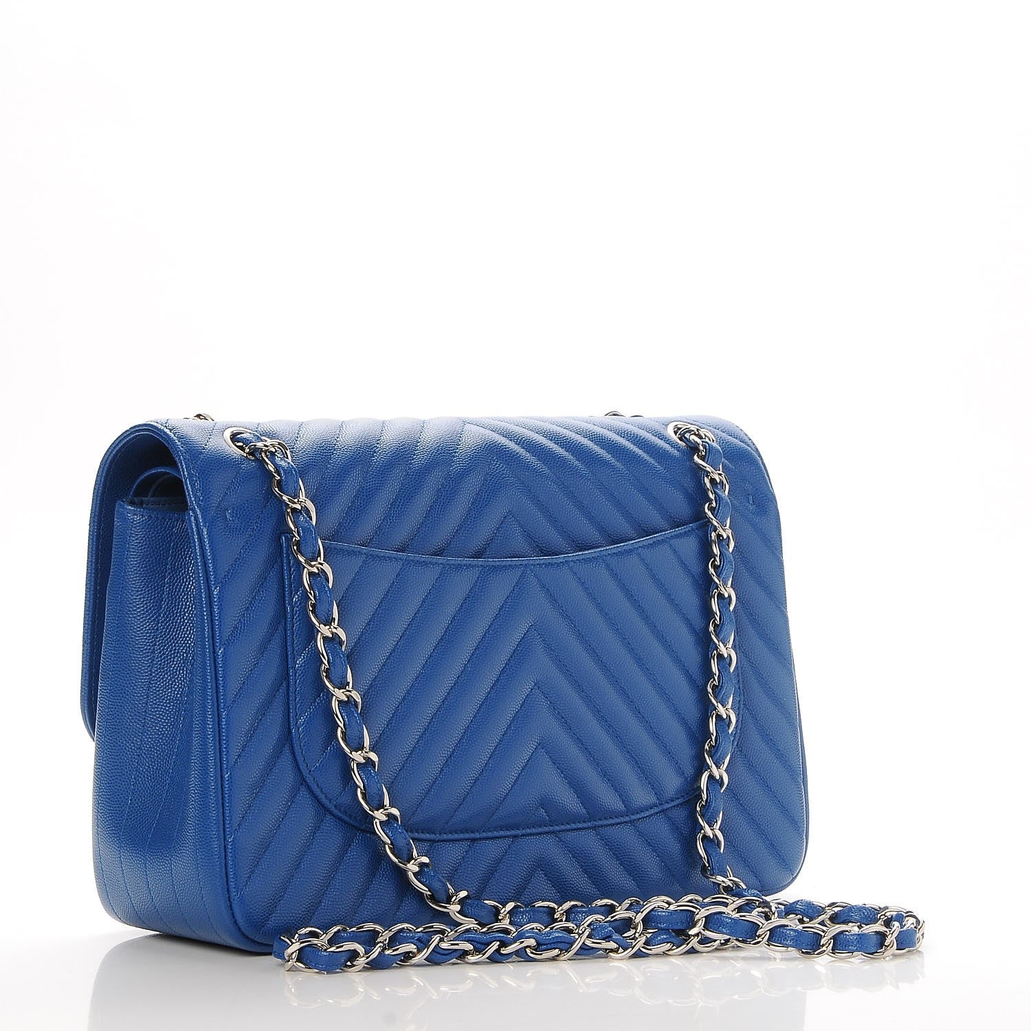 Chanel Caviar Chevron Quilted Jumbo Double Flap Blue 4 of 9