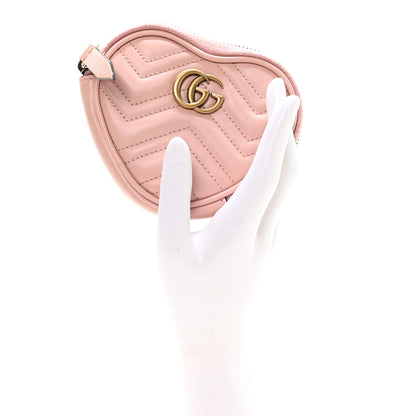 Gucci Calfskin Matelasse Chevron GG Marmont Heart Coin Purse Perfect Pink 2 of 9
