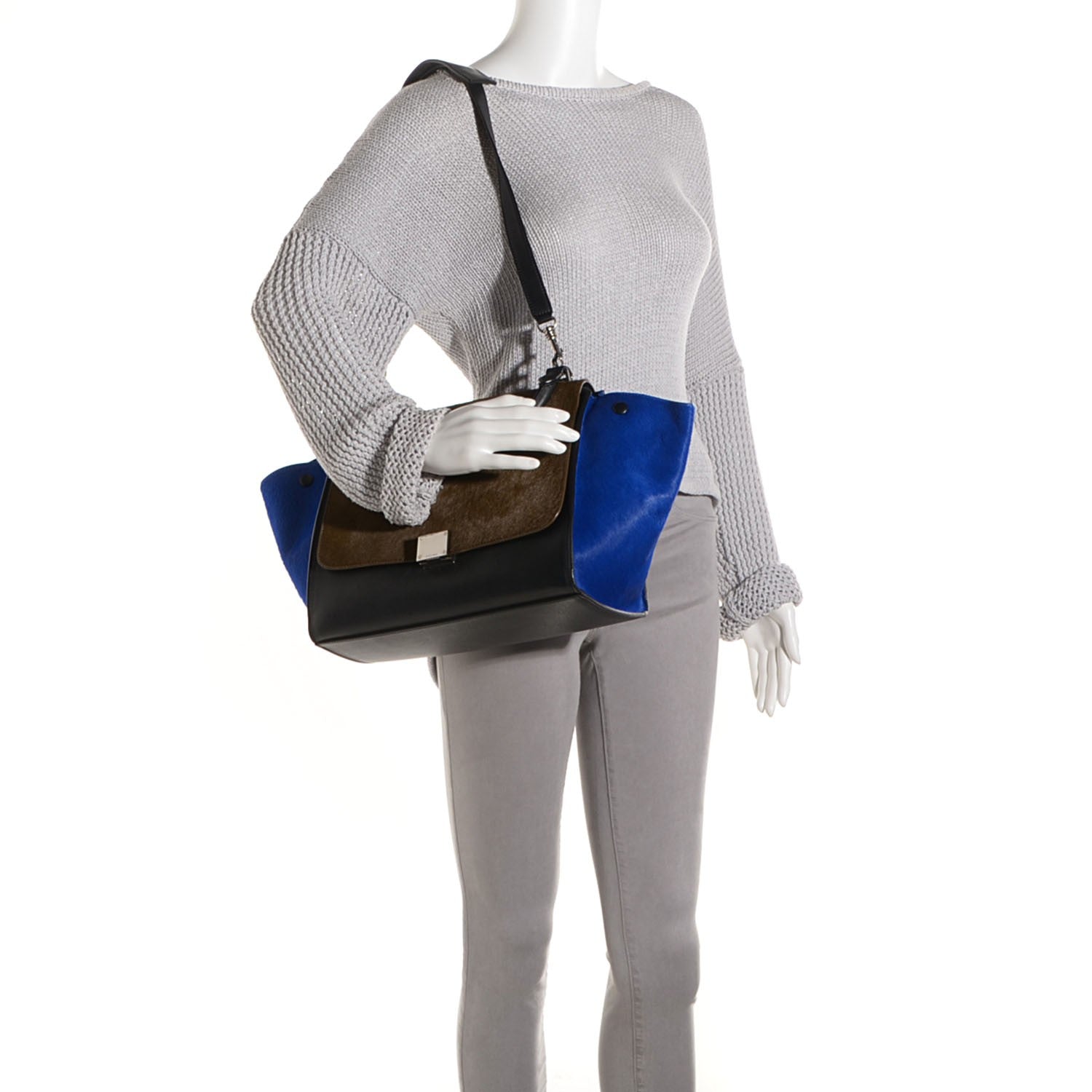 Celine Pony Hair Smooth Calfskin Medium Tri-Color Trapeze 2 of 9