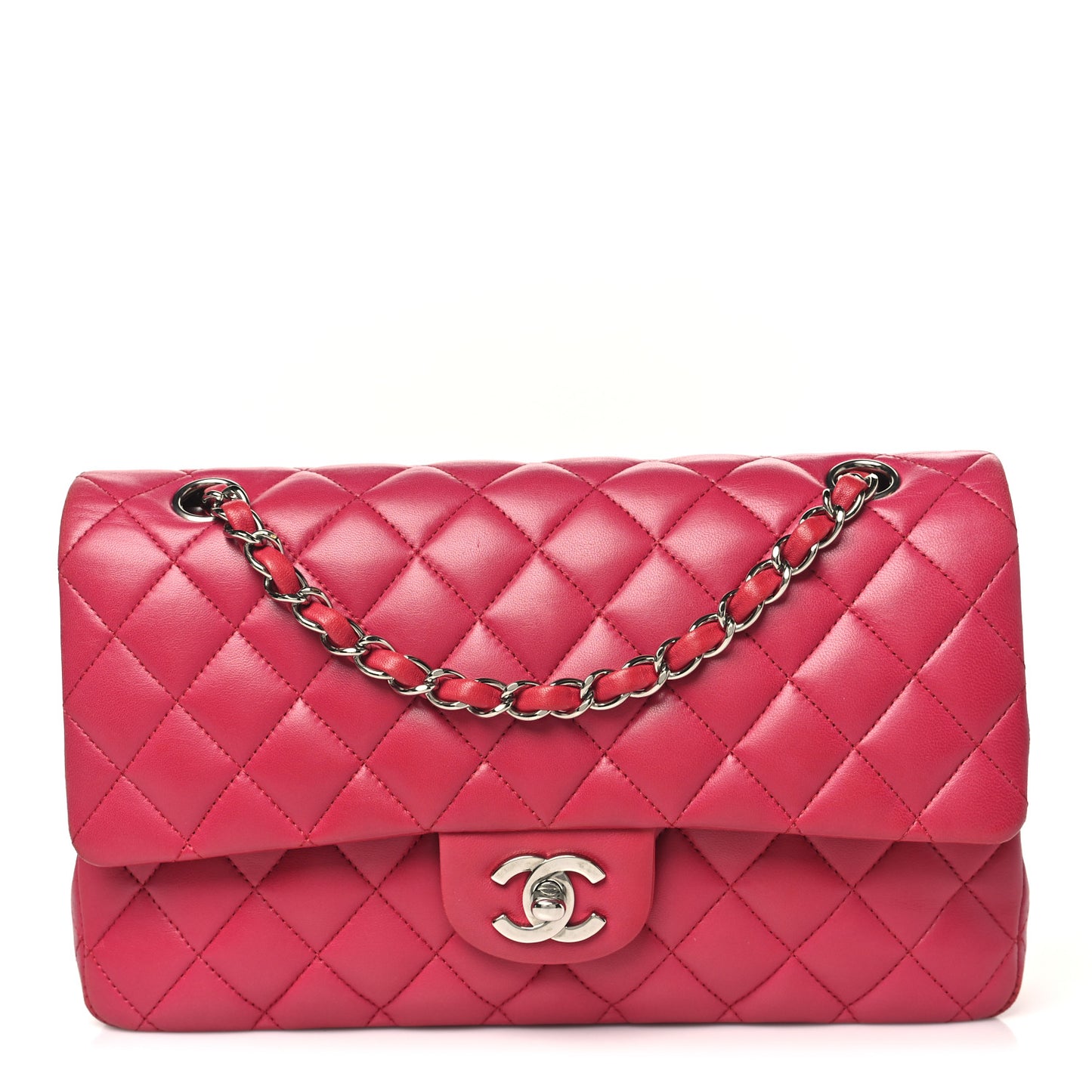 Lambskin Quilted Medium Double Flap Dark Pink
