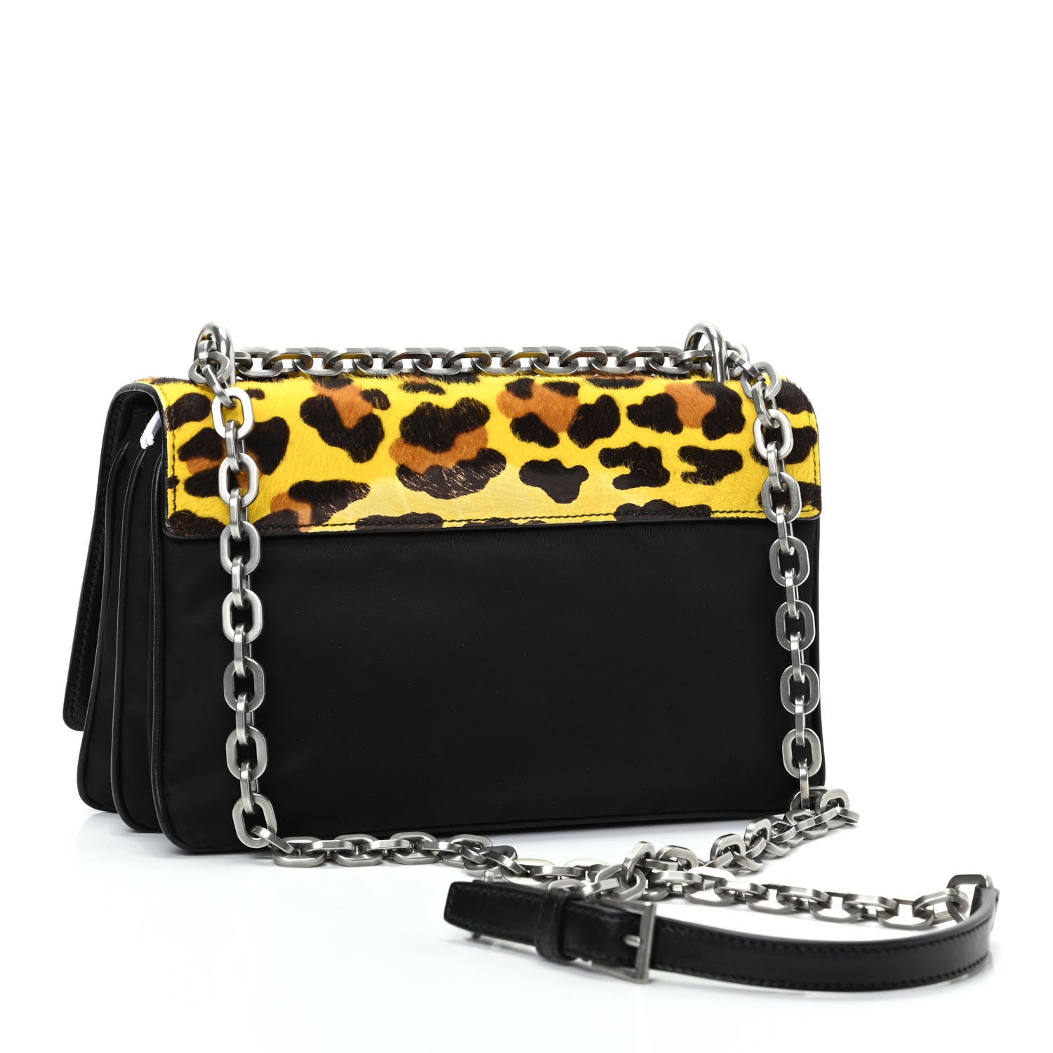 Prada Nylon Calf Hair Leopard Print Crossbody Bag Black Sole 3 of 10