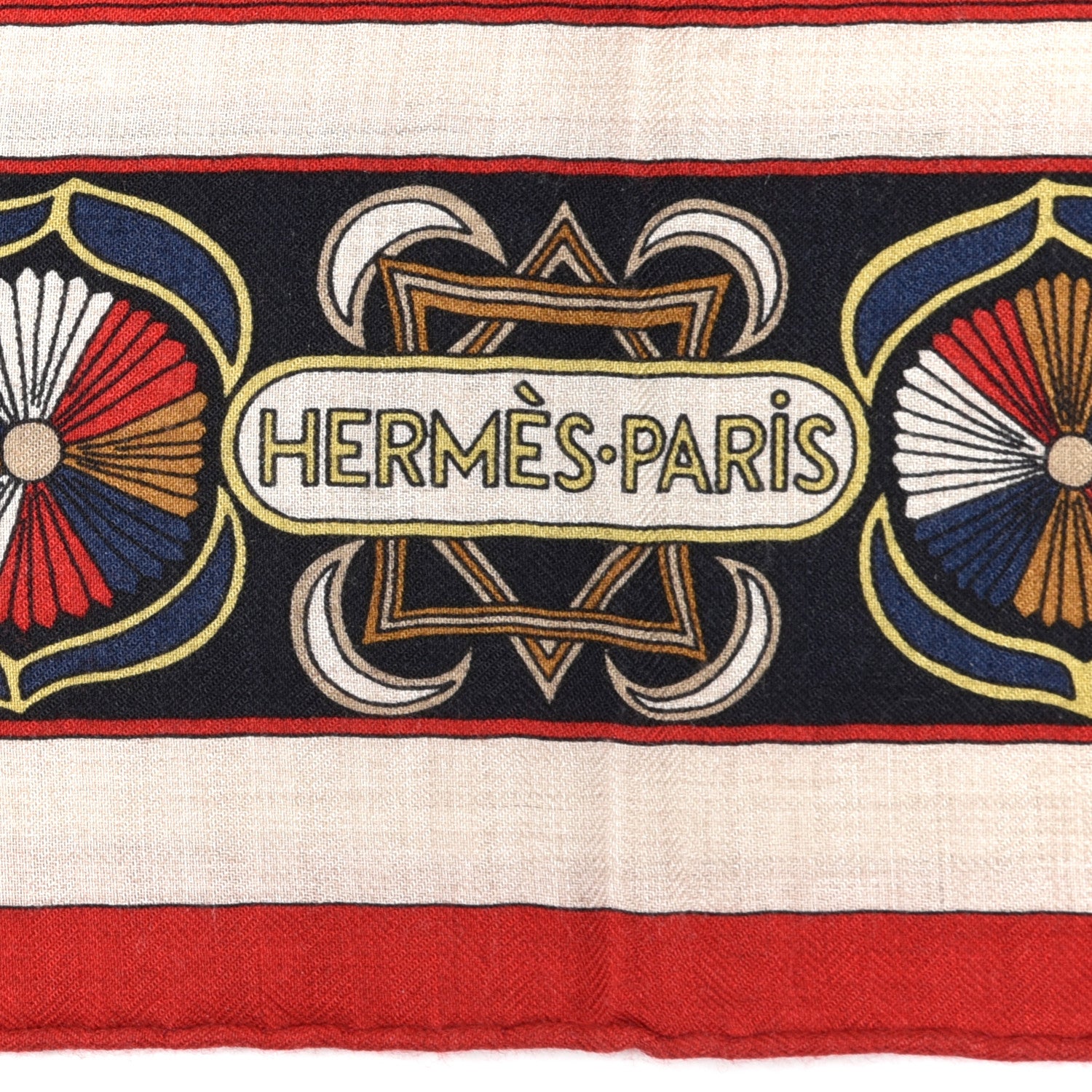 Hermes Cashmere Silk Folklore d'Henri d'Origny Giant Pointe Triangle Shawl Marine Naturel Rouge 2 of 6