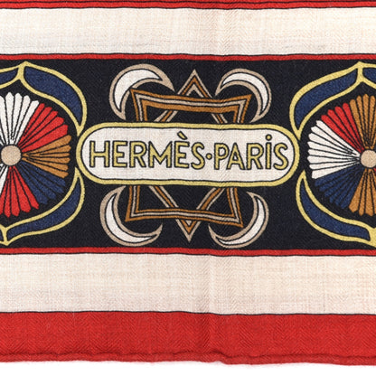 Hermes Cashmere Silk Folklore d'Henri d'Origny Giant Pointe Triangle Shawl Marine Naturel Rouge 2 of 6