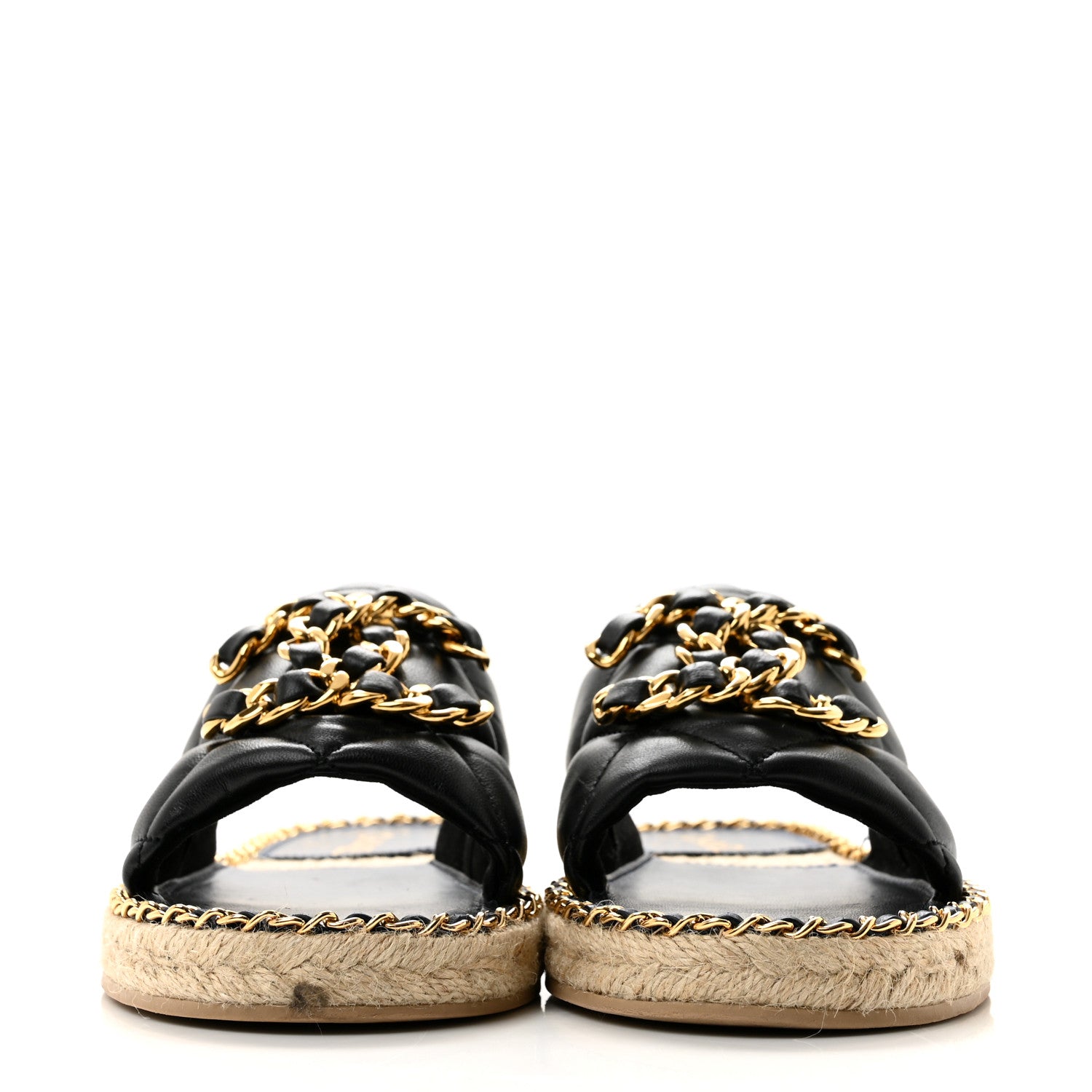Chanel Lambskin Quilted CC Chain Espadrille Mules 38 Black Navy 3 of 10