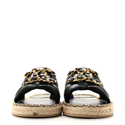 Chanel Lambskin Quilted CC Chain Espadrille Mules 38 Black Navy 3 of 10