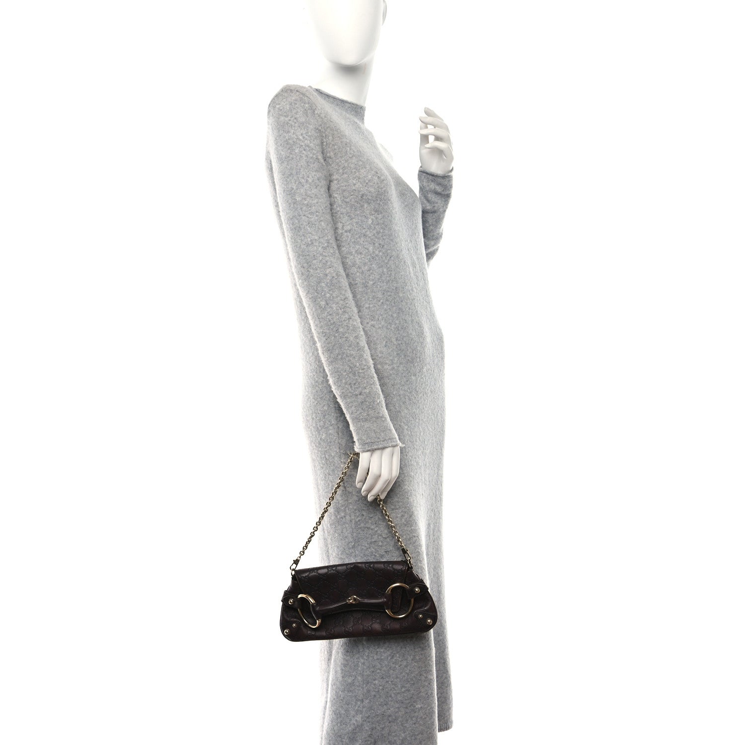 Gucci Guccissima Small Horsebit Chain Clutch Chocolate 2 of 14