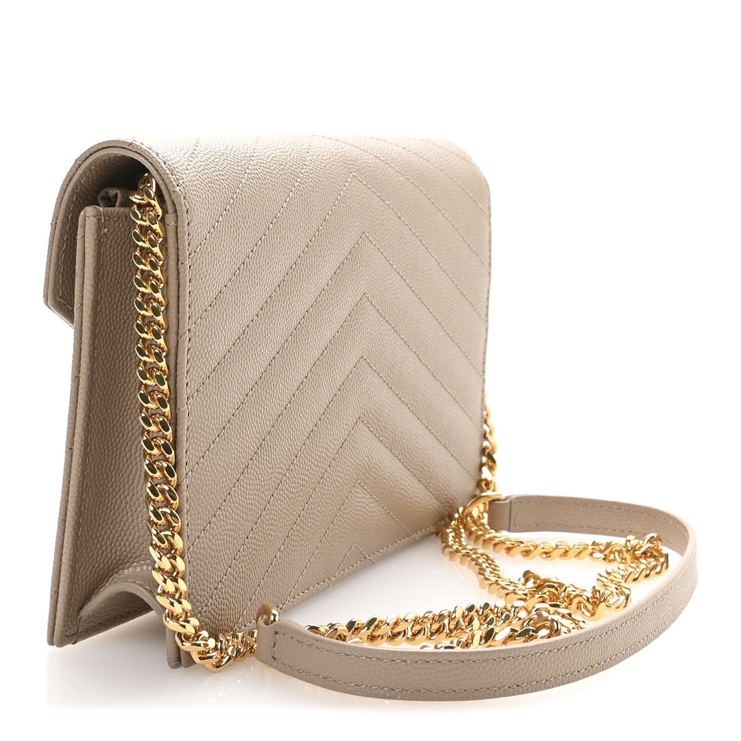 Grain De Poudre Matelasse Chevron Monogram Envelope Chain Wallet Dusty Grey