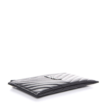 Saint Laurent Grain De Poudre Chevron Monogram Bill Pouch Black 4 of 8