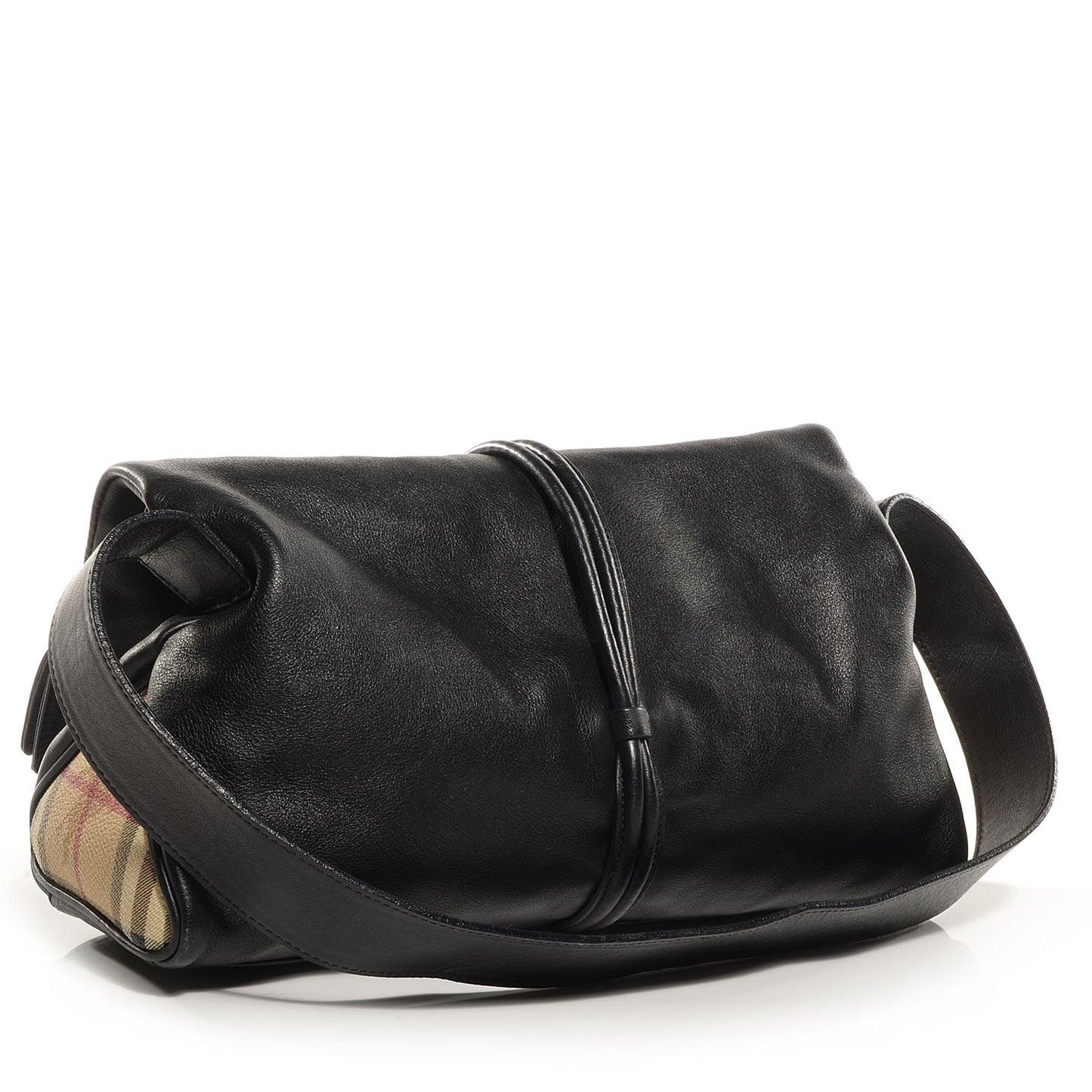 Leather Haymarket Check Horn Toggle Shoulder Bag Black