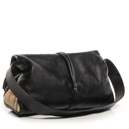 Burberry Leather Haymarket Check Horn Toggle Shoulder Bag Black 3 of 9