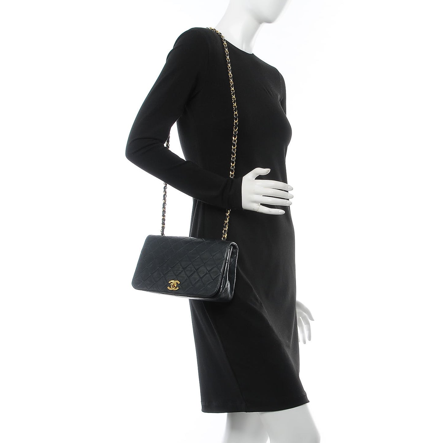 Lambskin Quilted Small Single Flap Navy