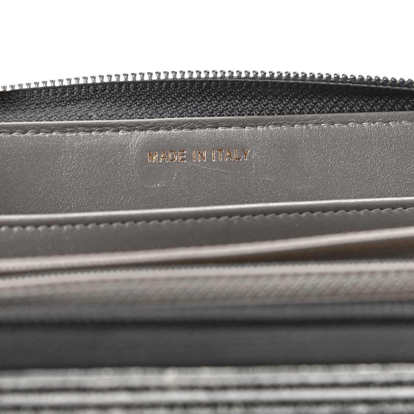 Cracked Metallic Calfskin Quilted Boy Long Zip Around Wallet Dark Silver