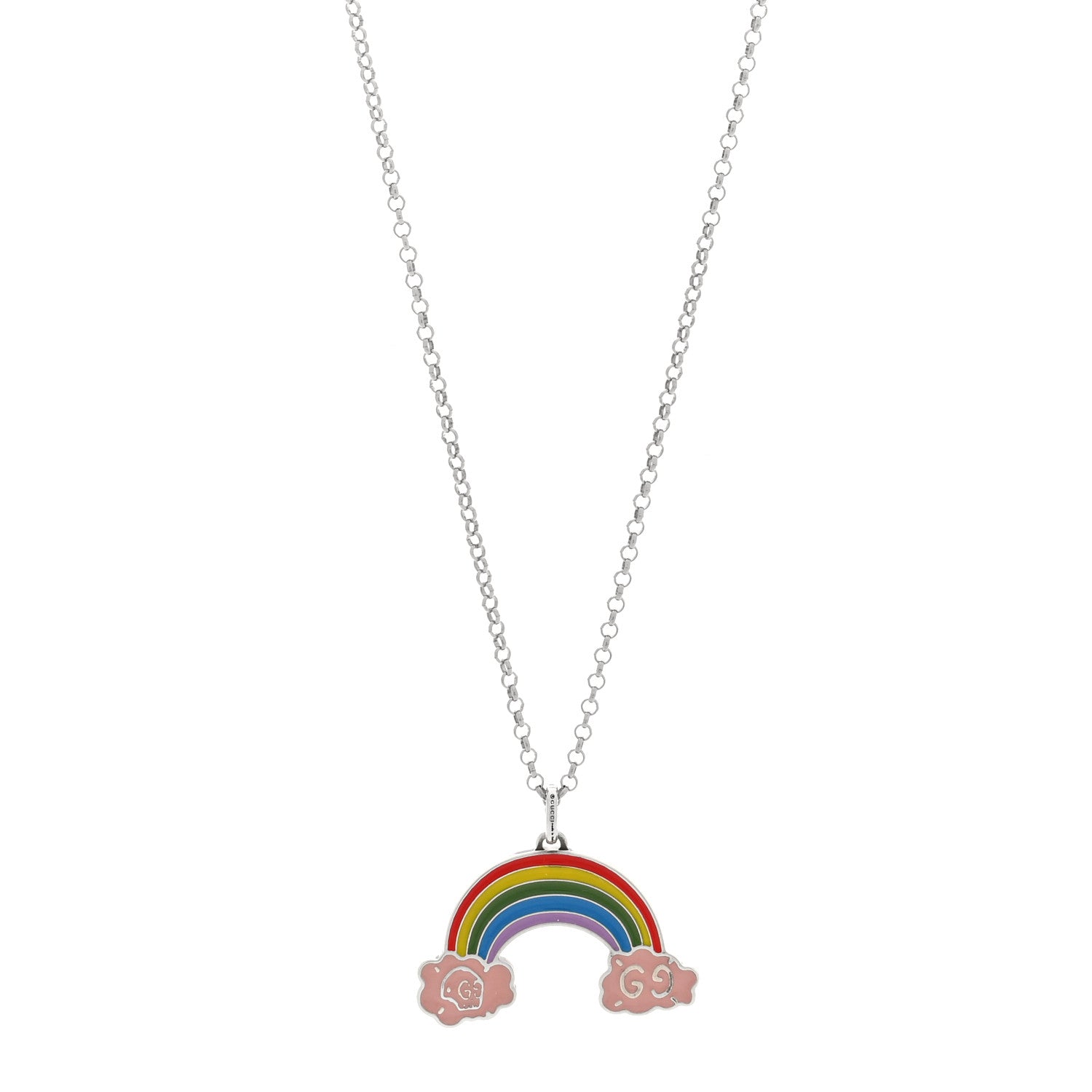 Gucci Sterling Silver Enamel GucciGhost Rainbow Pendant Necklace 1 of 4