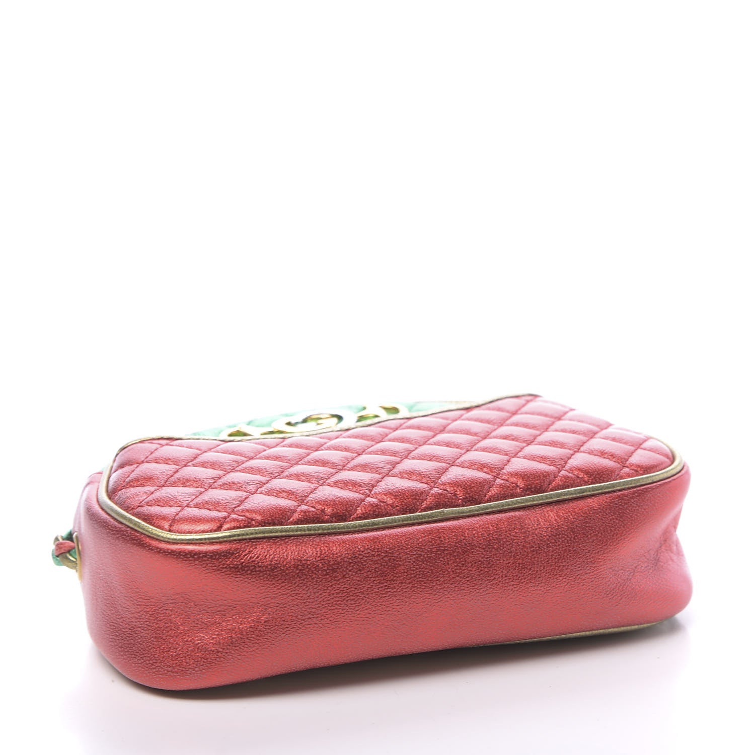 Gucci Laminated Nappa Trapuntata Mini Zumi Dome Shoulder Bag Rosso Jasmine Green Rame 4 of 10