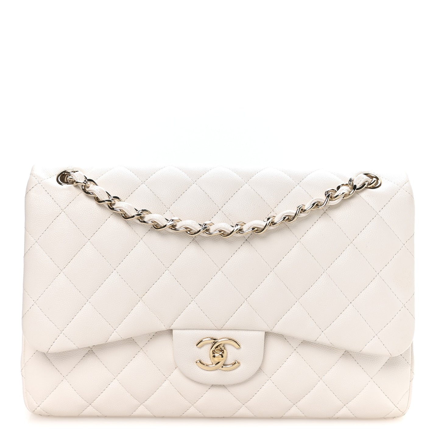 Caviar Quilted Jumbo Double Flap White